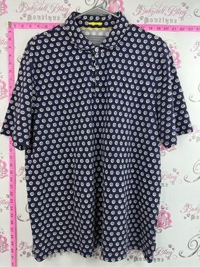 Ted Baker London Navy Polo with White & yellow Dot Motif button up